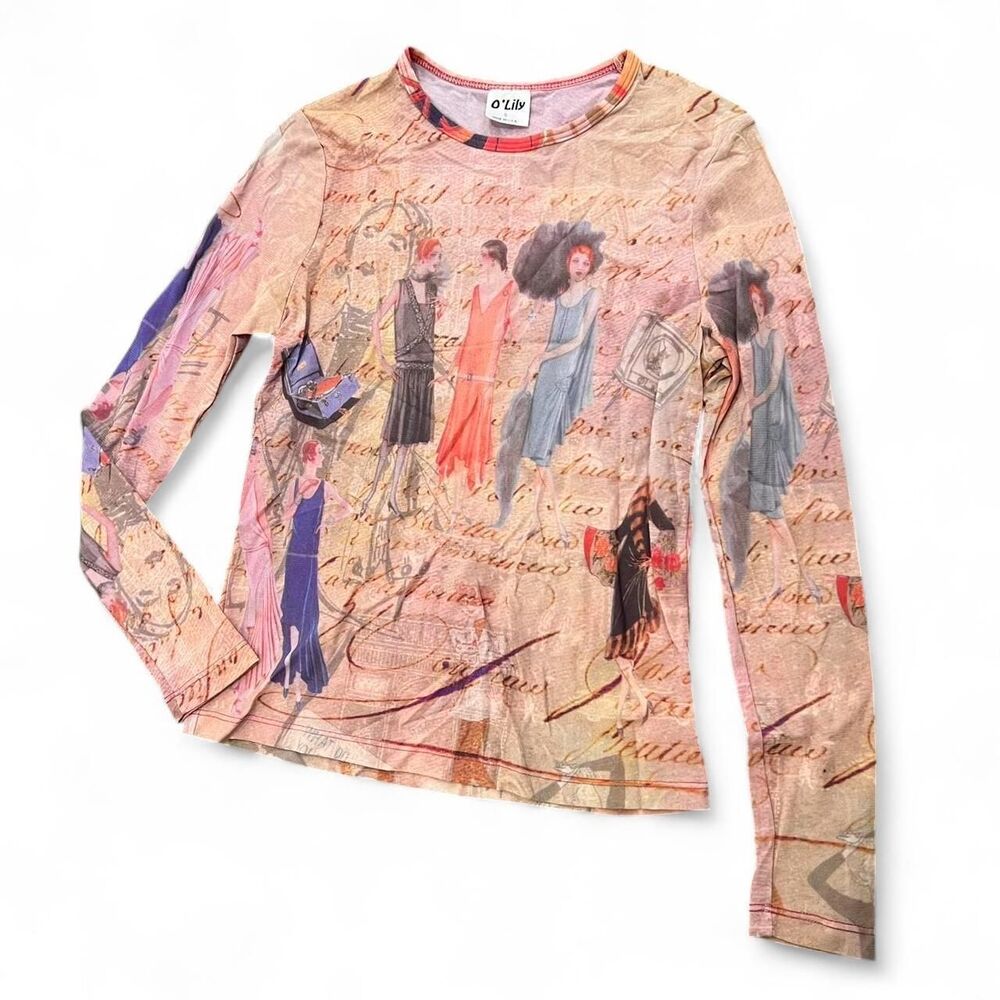 Y2K Euro Avant-garde All Over Print Mesh Top